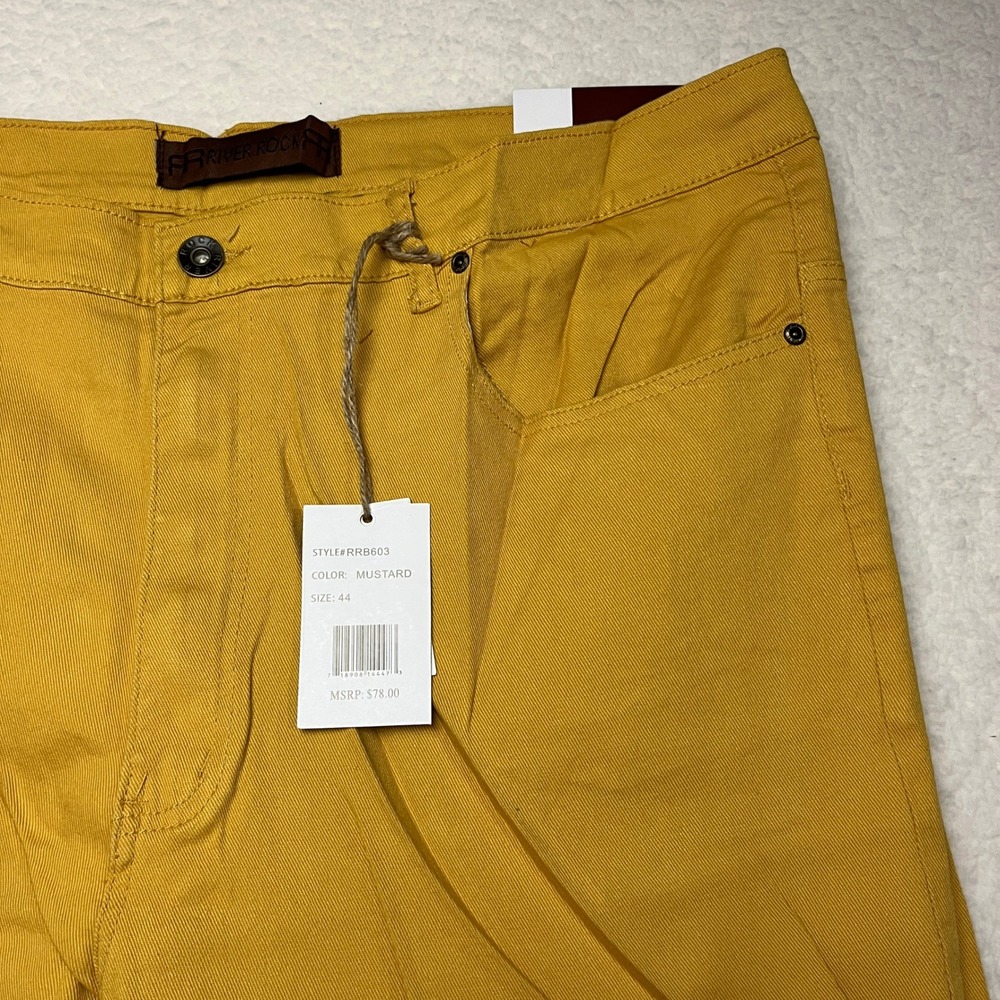 River Rock Twill Pants Mens 44 Mustard Yellow RRB603 Straight Leg Casual New